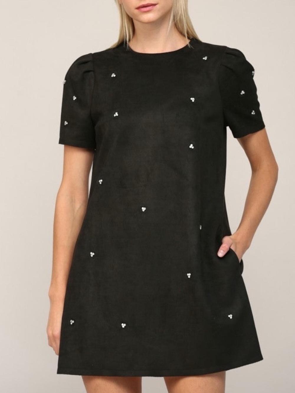 NWT City Triangles Black Short Sleeve Mini Dress with Crystal Accents